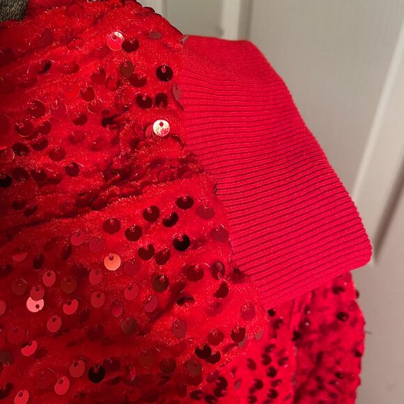 IN'VOLAND NWT Red Sequin Jacket Long Sleeve Knit Band Full Zipper Size 20W - Picture 4 of 9
